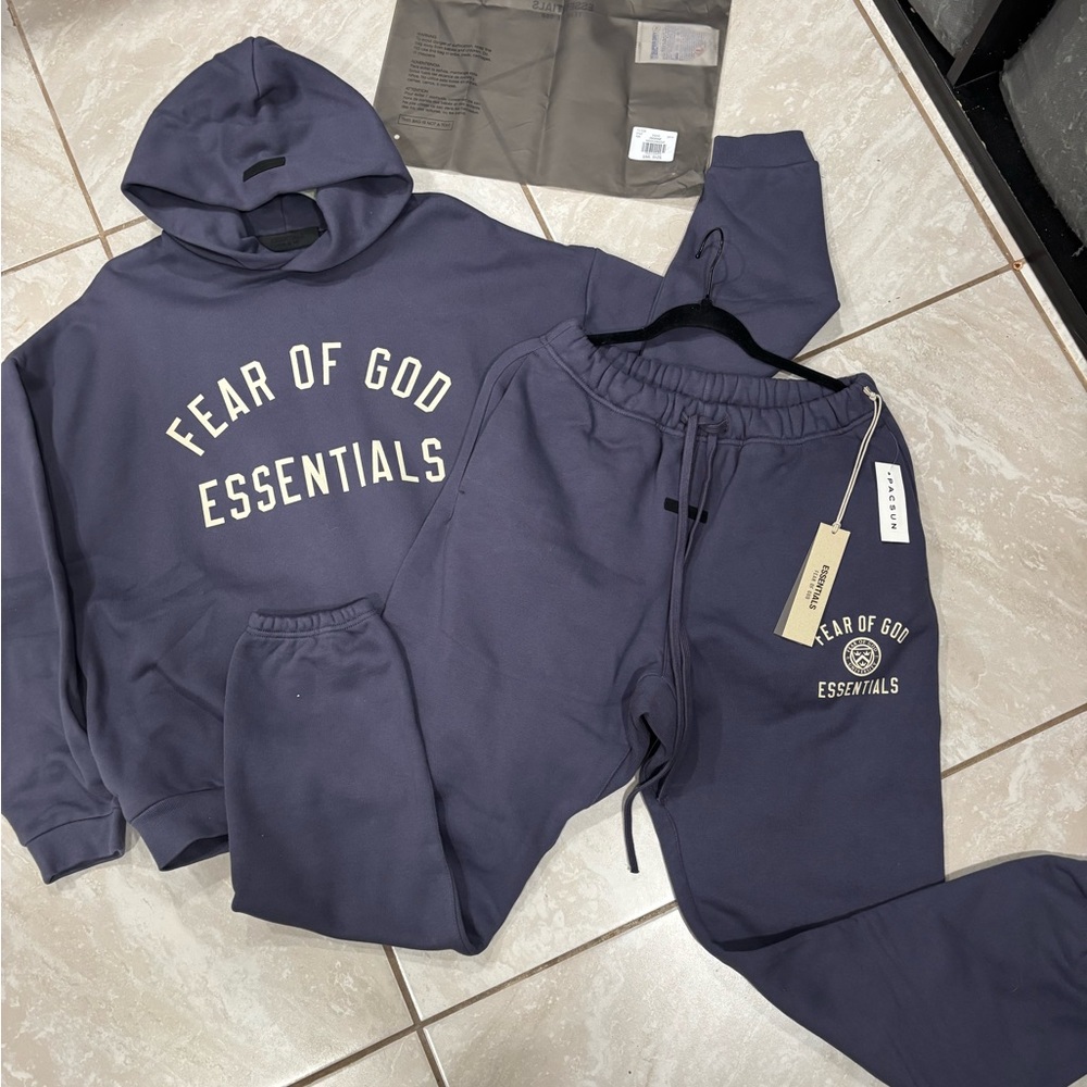 Fear of God Essentials Navy Hoodie and Joggers